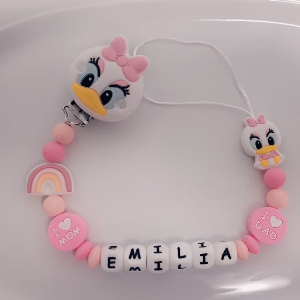 Lănțișor pentru suzetă fetițe cu fundiță